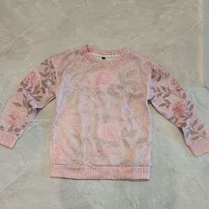 Elegant Floral Crew Neck Sweater in Soft Pink